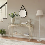 White Glass & Metal Console Table, 1-Person Use, Modern Style