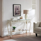 White Glass & Metal Console Table, 1-Person Use, Modern Style