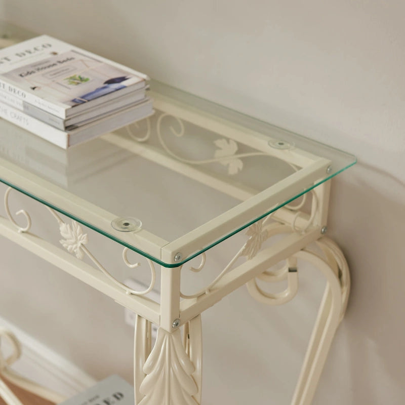 White Glass & Metal Console Table, 1-Person Use, Modern Style