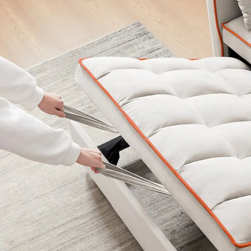 Velvet Foldable Futon Sofa Bed with USB Port & Phone Stand, 2-Person