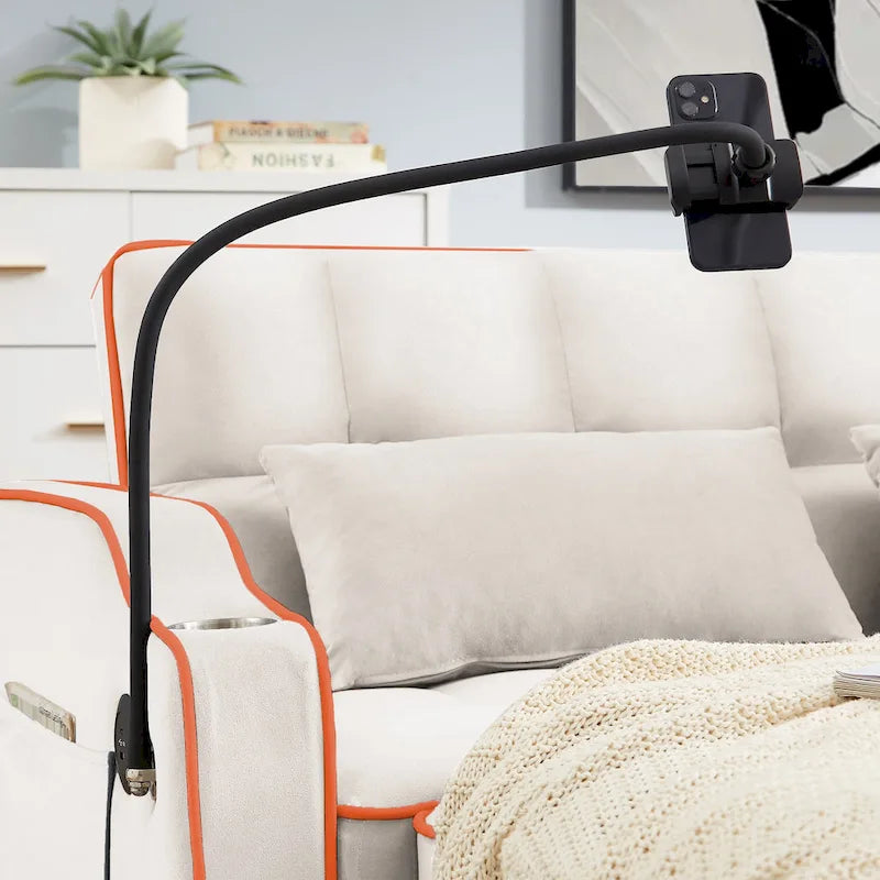 Velvet Foldable Futon Sofa Bed with USB Port & Phone Stand, 2-Person