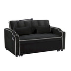 Velvet Foldable Futon Sofa Bed with USB Port & Phone Stand, 2-Person