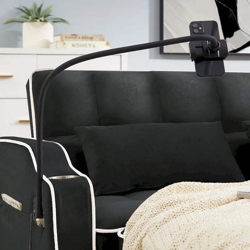Velvet Foldable Futon Sofa Bed with USB Port & Phone Stand, 2-Person