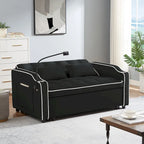 Velvet Foldable Futon Sofa Bed with USB Port & Phone Stand, 2-Person