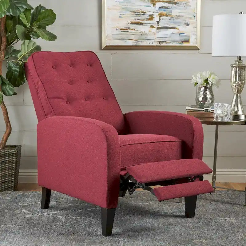 Tufted Fabric Recliner, Red / Grey / Blue, Single Seat