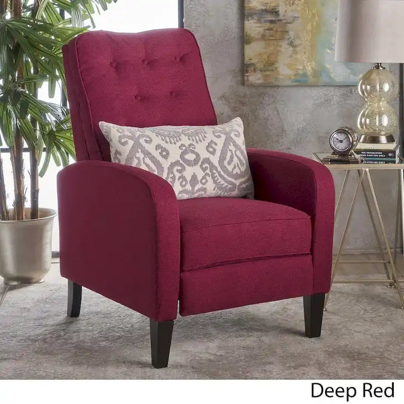 Tufted Fabric Recliner, Red / Grey / Blue, Single Seat