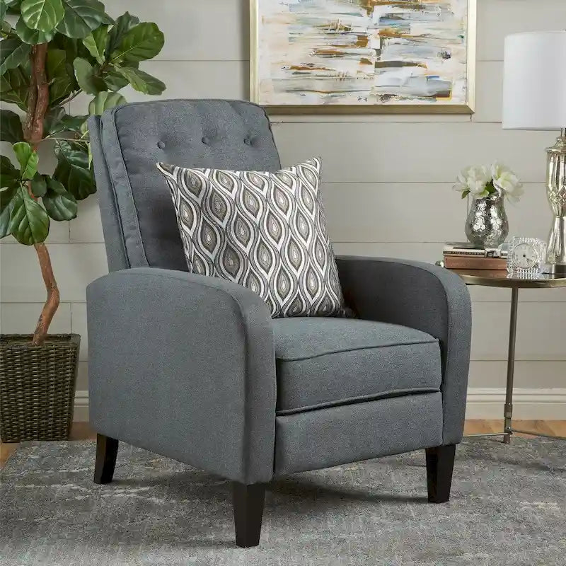 Tufted Fabric Recliner, Red / Grey / Blue, Single Seat
