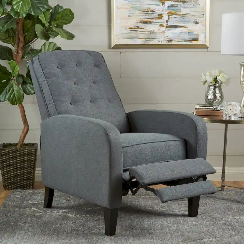Tufted Fabric Recliner, Red / Grey / Blue, Single Seat