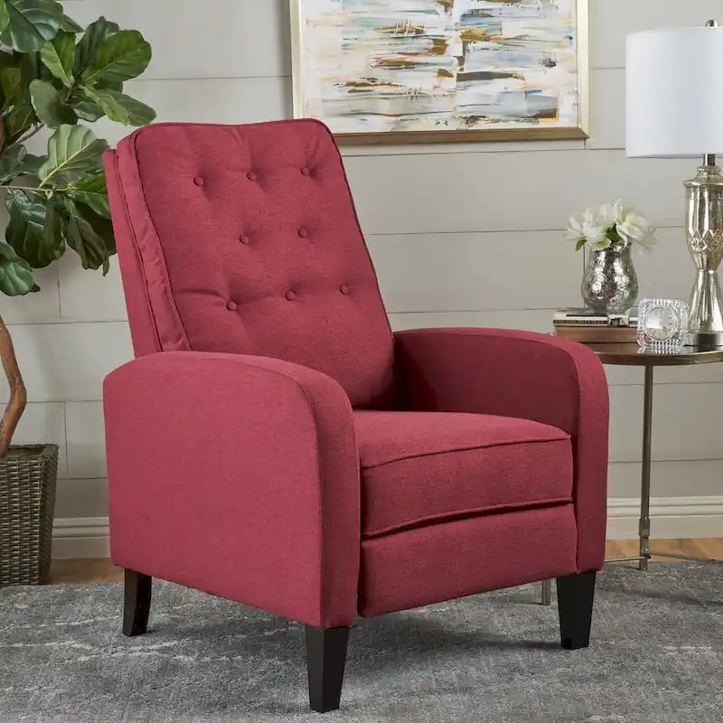 Tufted Fabric Recliner, Red / Grey / Blue, Single Seat