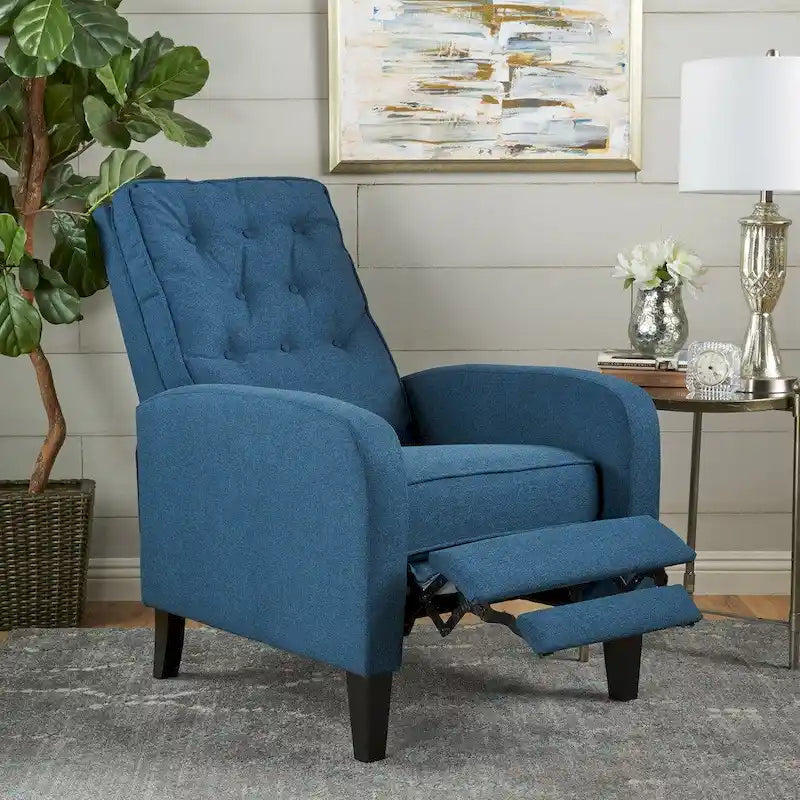 Tufted Fabric Recliner, Red / Grey / Blue, Single Seat
