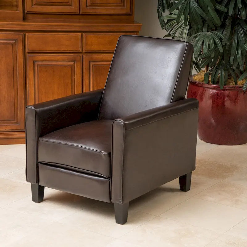 Brown / Black Bonded Leather Recliner Club Chair, Single Seat