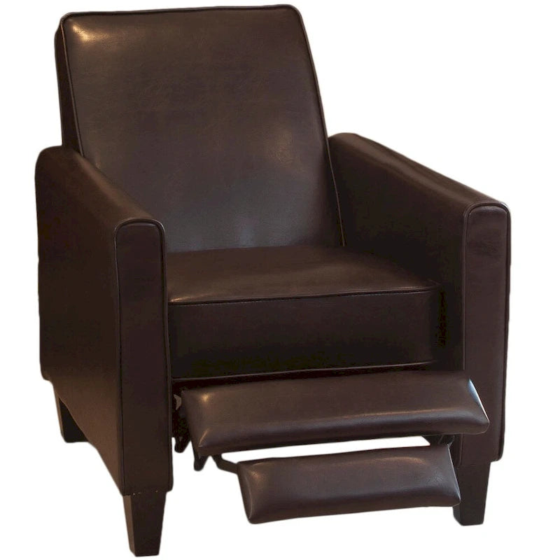 Brown / Black Bonded Leather Recliner Club Chair, Single Seat