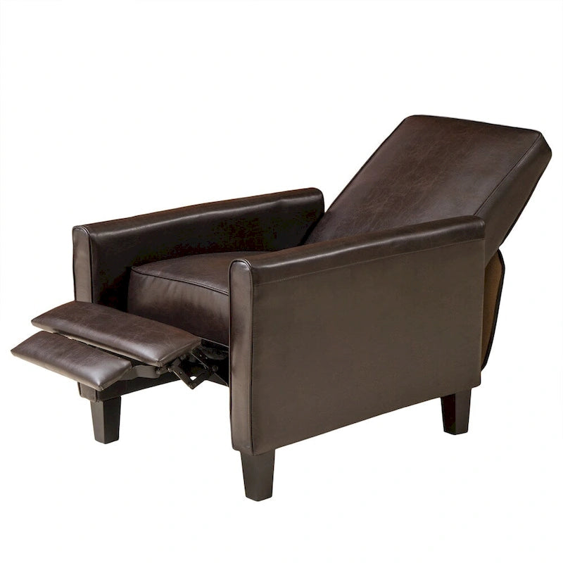 Brown / Black Bonded Leather Recliner Club Chair, Single Seat
