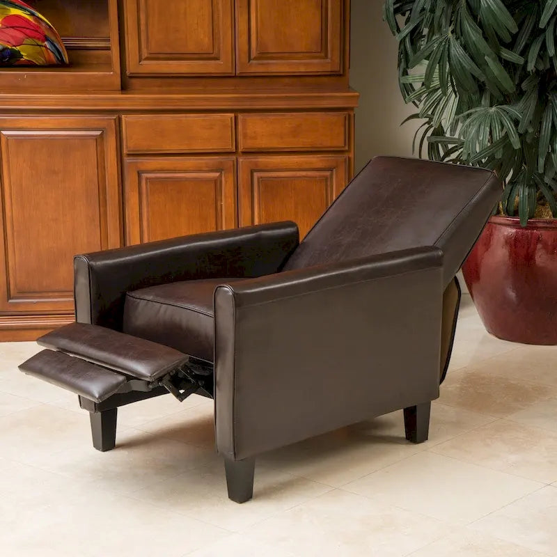 Brown / Black Bonded Leather Recliner Club Chair, Single Seat