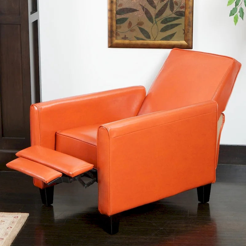 Brown / Black Bonded Leather Recliner Club Chair, Single Seat