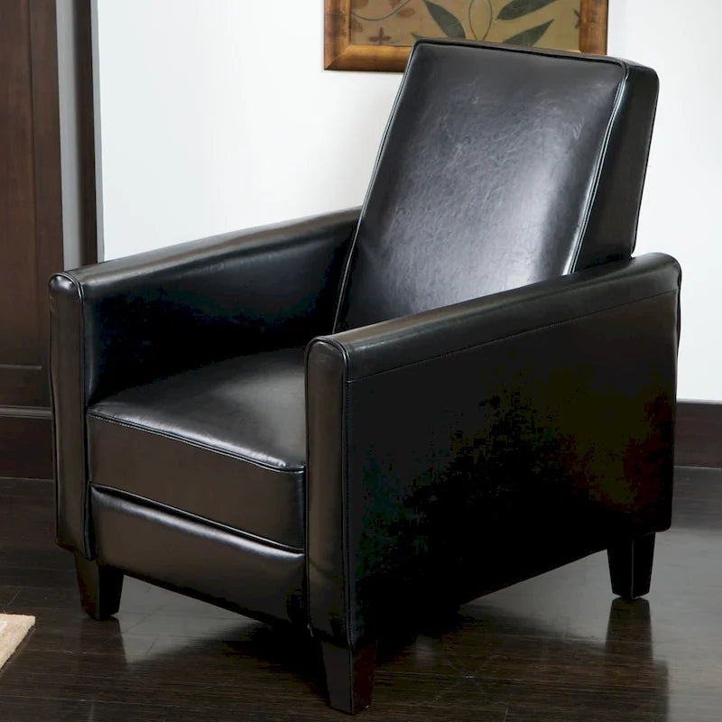 Brown / Black Bonded Leather Recliner Club Chair, Single Seat