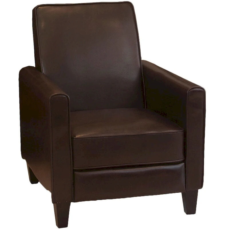 Brown / Black Bonded Leather Recliner Club Chair, Single Seat