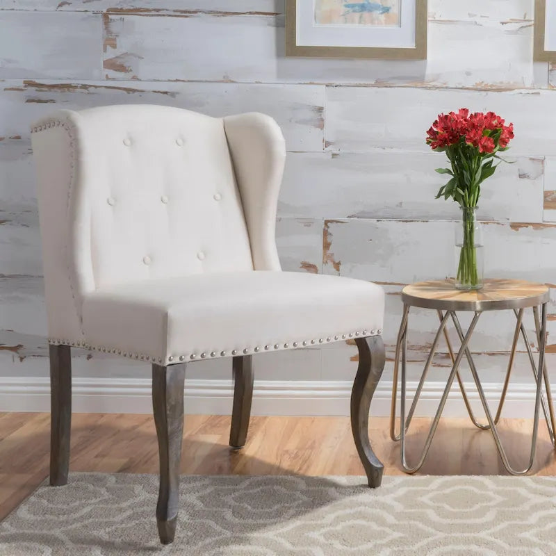 Wingback Accent Chair, Beige / Teal / Light Blue / Grey, Nailhead Trim, Single Seat