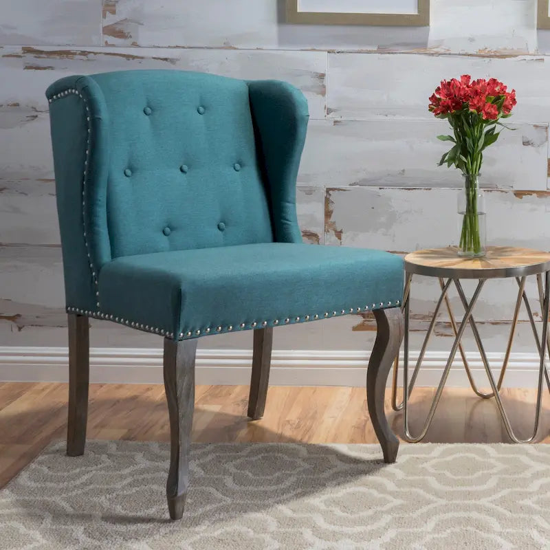 Fauteuil d'appoint à oreilles, beige / sarcelle / bleu clair / gris, clouté, une place