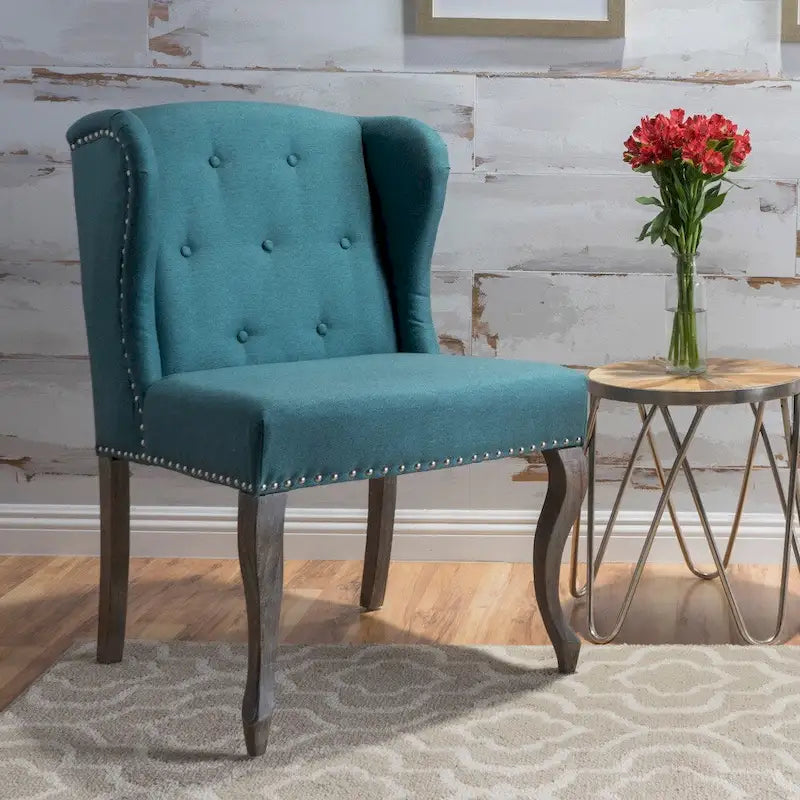 Wingback Accent Chair, Beige / Teal / Light Blue / Grey, Nailhead Trim, Single Seat