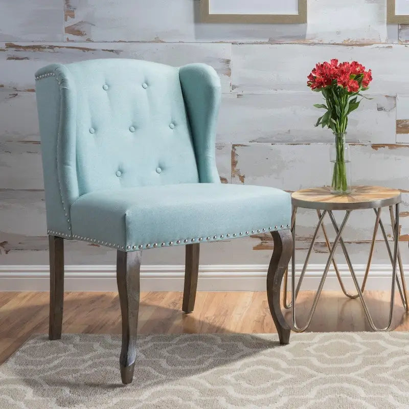Wingback Accent Chair, Beige / Teal / Light Blue / Grey, Nailhead Trim, Single Seat