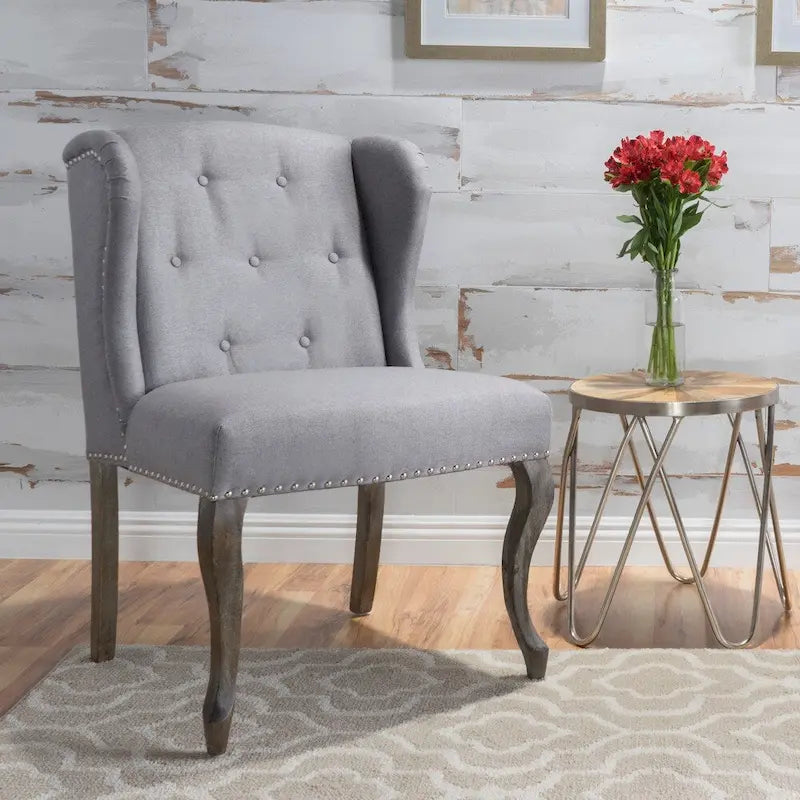 Wingback Accent Chair, Beige / Teal / Light Blue / Grey, Nailhead Trim, Single Seat