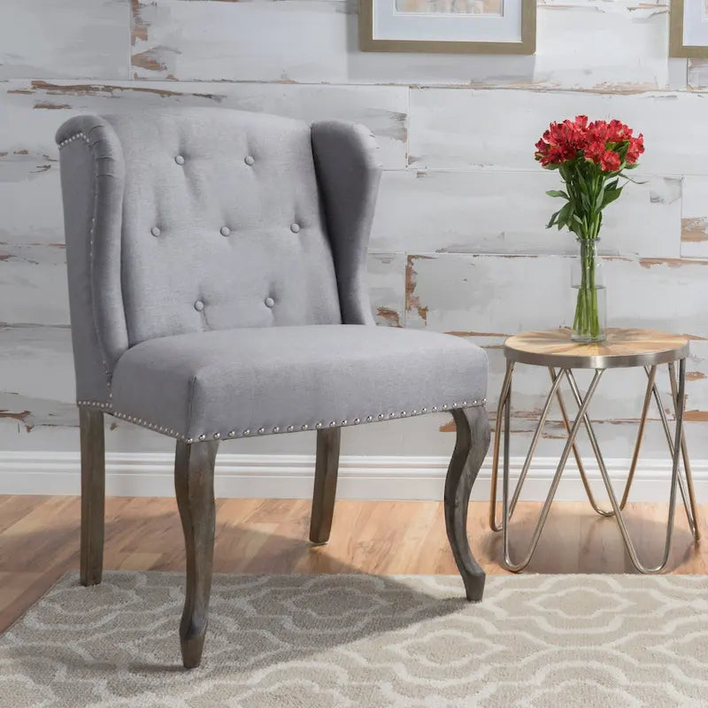 Wingback Accent Chair, Beige / Teal / Light Blue / Grey, Nailhead Trim, Single Seat