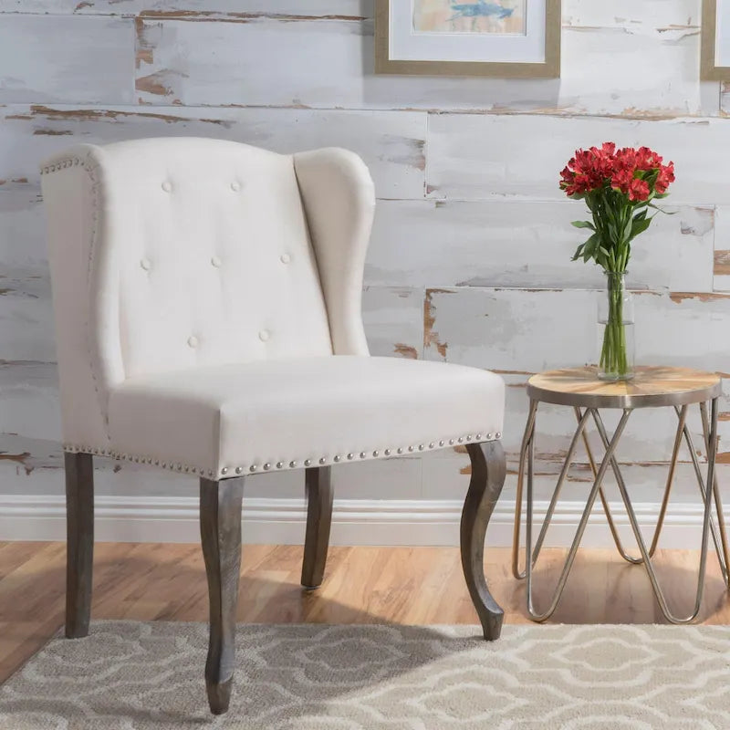 Wingback Accent Chair, Beige / Teal / Light Blue / Grey, Nailhead Trim, Single Seat