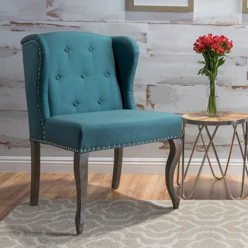 Wingback Accent Chair, Beige / Teal / Light Blue / Grey, Nailhead Trim, Single Seat