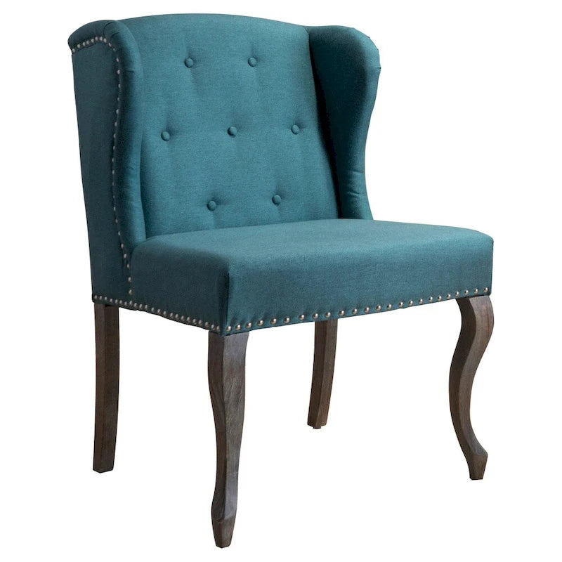 Wingback Accent Chair, Beige / Teal / Light Blue / Grey, Nailhead Trim, Single Seat