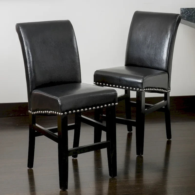 Black/Brown/Ivory Studded Bonded Leather Counter Stool, Set of 2