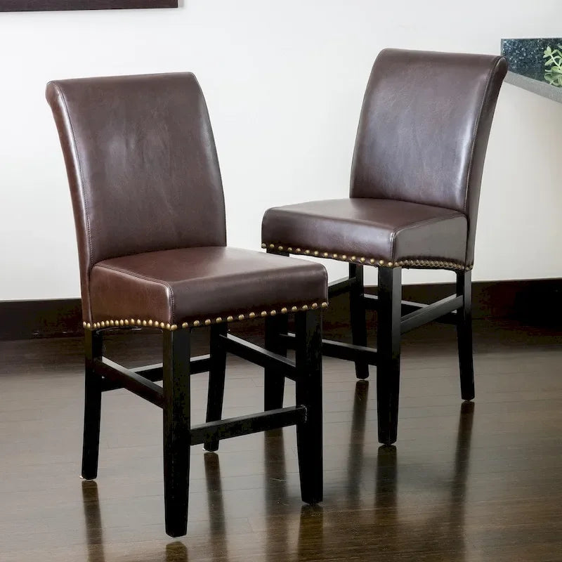 Black/Brown/Ivory Studded Bonded Leather Counter Stool, Set of 2