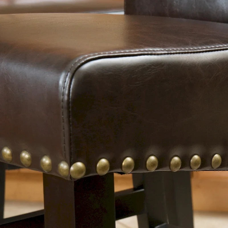 Black/Brown/Ivory Studded Bonded Leather Counter Stool, Set of 2