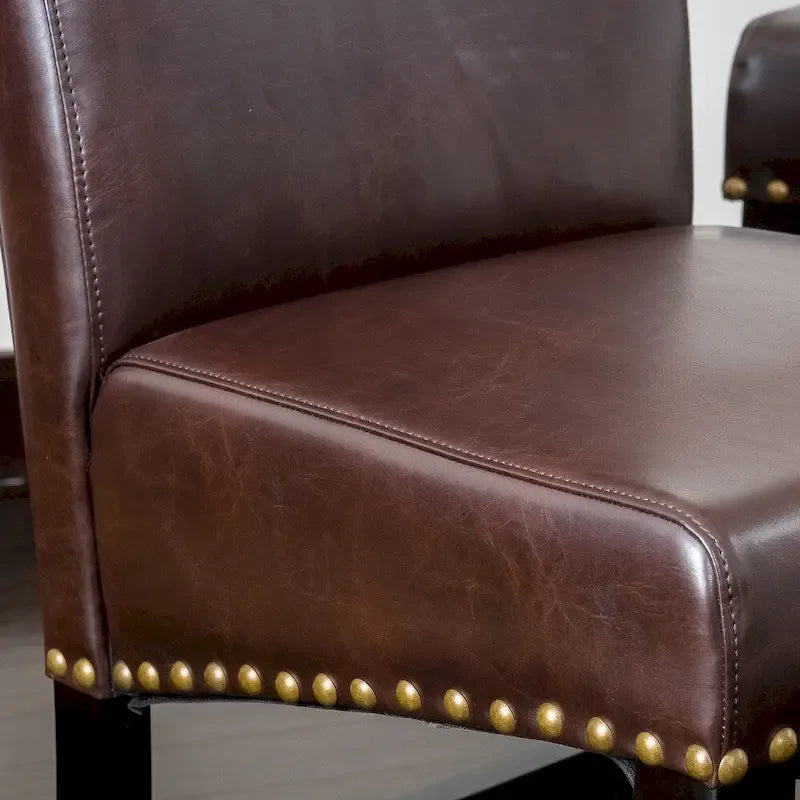 Black/Brown/Ivory Studded Bonded Leather Counter Stool, Set of 2