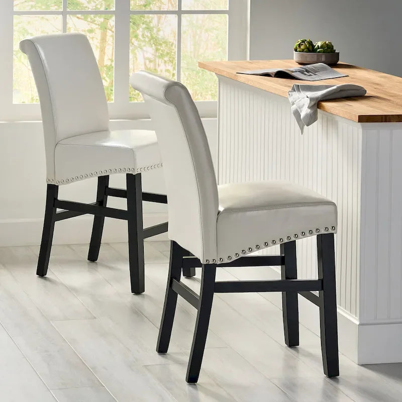 Black/Brown/Ivory Studded Bonded Leather Counter Stool, Set of 2