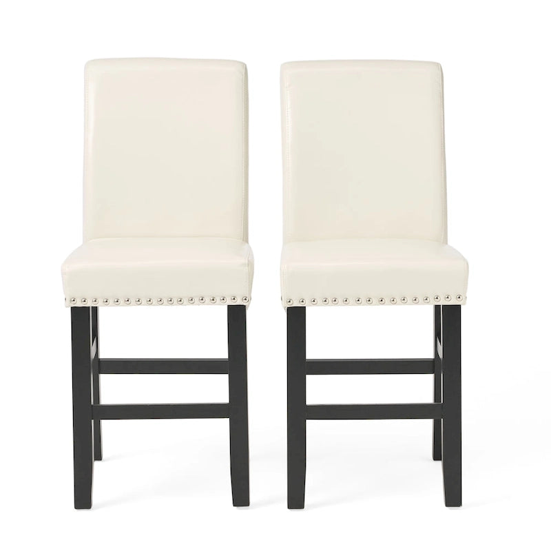 Black/Brown/Ivory Studded Bonded Leather Counter Stool, Set of 2