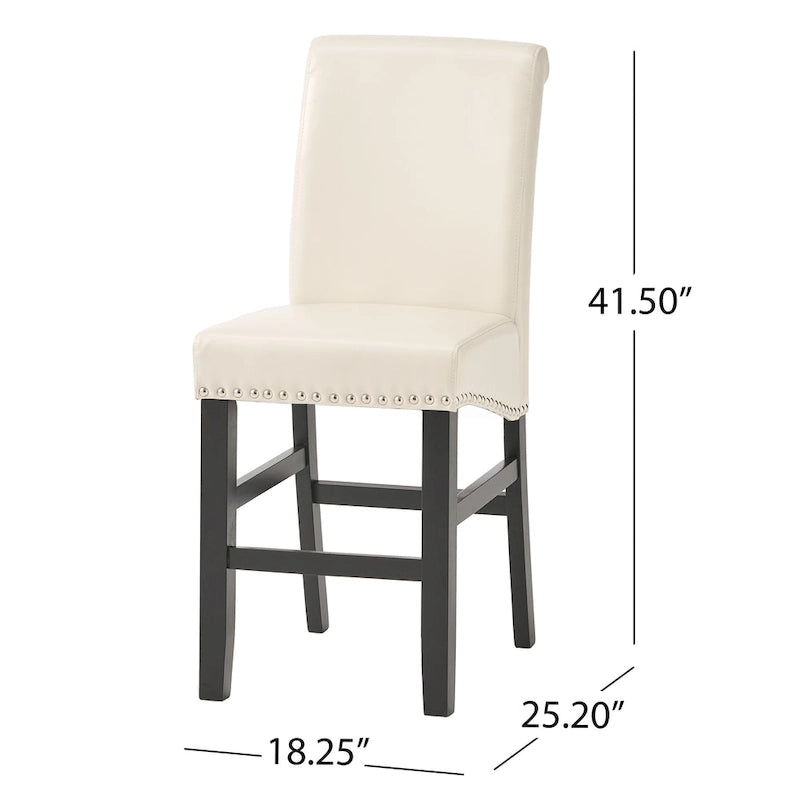 Black/Brown/Ivory Studded Bonded Leather Counter Stool, Set of 2