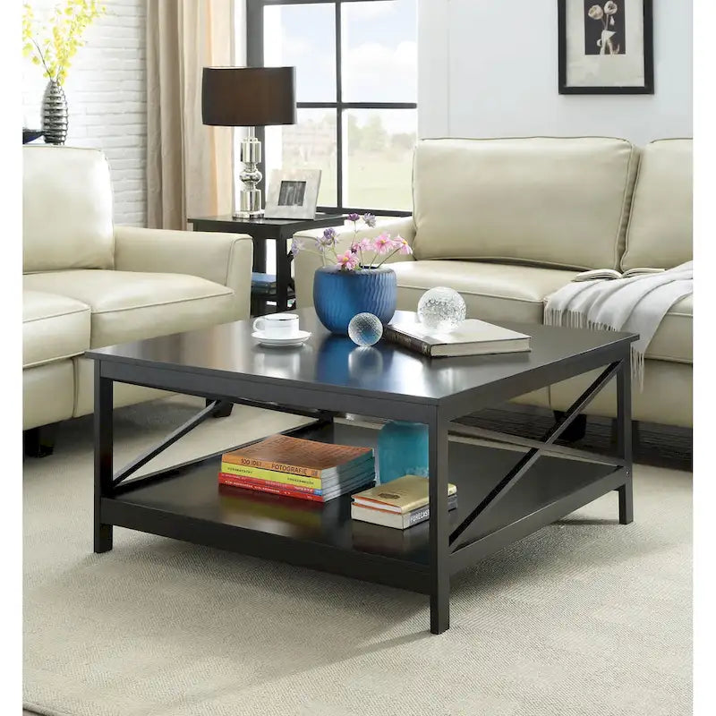 36" Square Coffee Table with Bottom Shelf, Multi-Color, Single