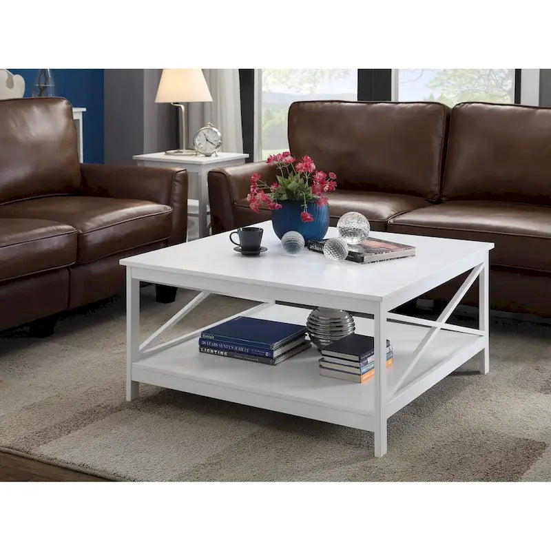 36" Square Coffee Table with Bottom Shelf, Multi-Color, Single