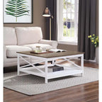 36" Square Coffee Table with Bottom Shelf, Multi-Color, Single