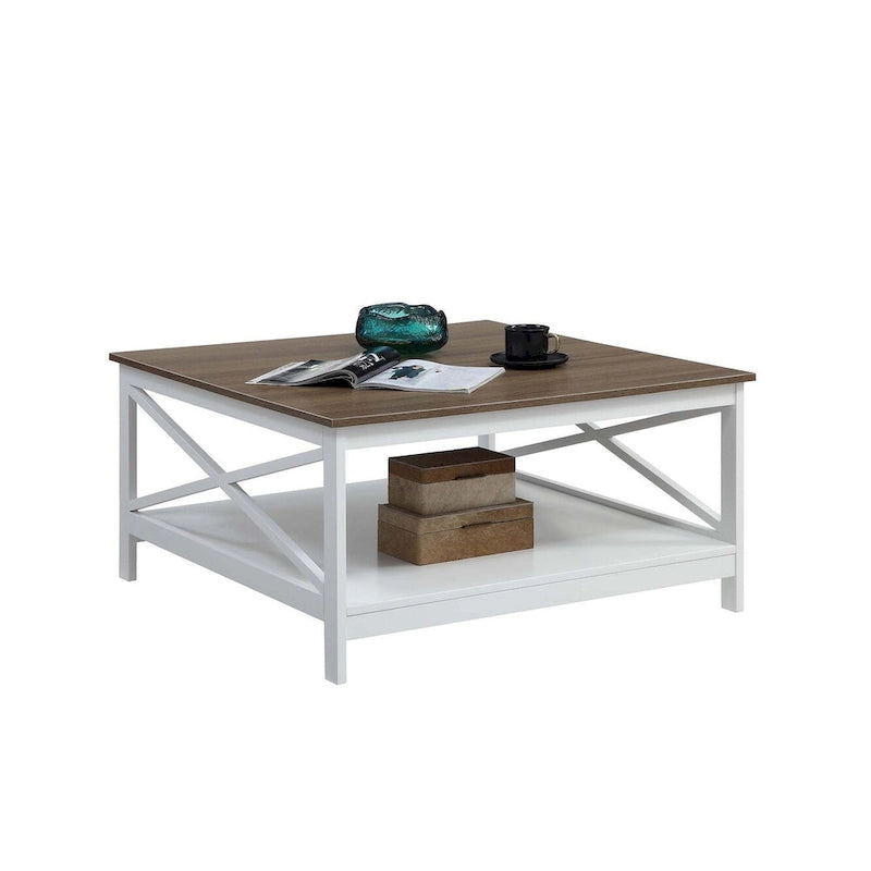 36" Square Coffee Table with Bottom Shelf, Multi-Color, Single