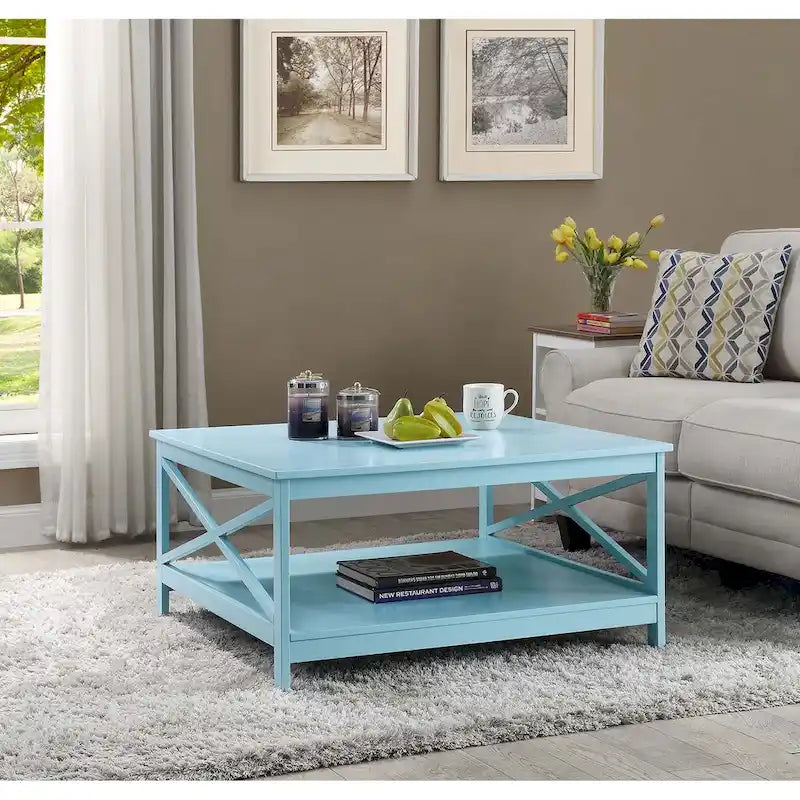 36" Square Coffee Table with Bottom Shelf, Multi-Color, Single