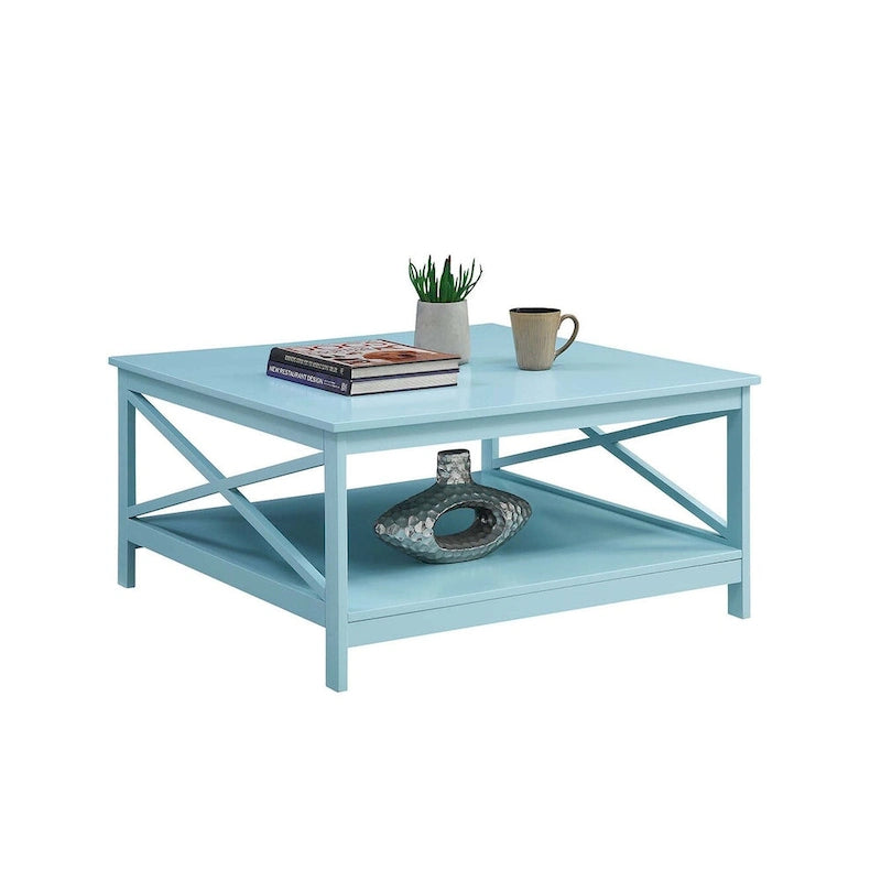 36" Square Coffee Table with Bottom Shelf, Multi-Color, Single