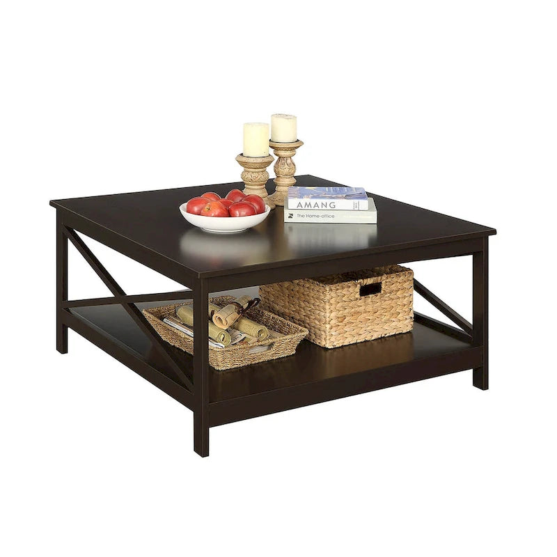 36" Square Coffee Table with Bottom Shelf, Multi-Color, Single