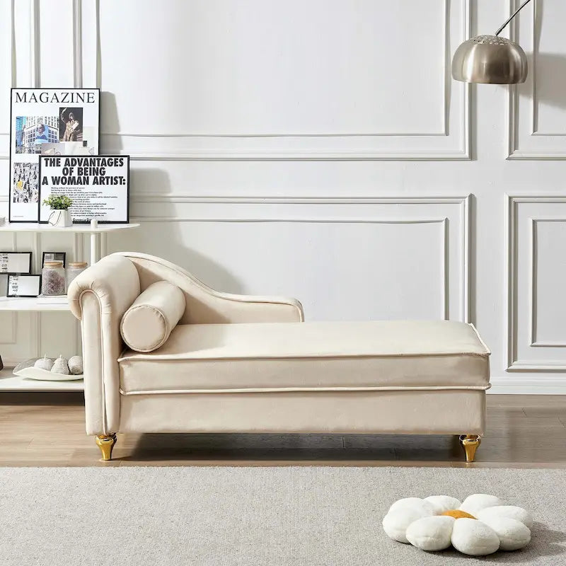 Chaise longue en velours avec rangement, individuelle, rose / beige / bleu marine / kaki / gris