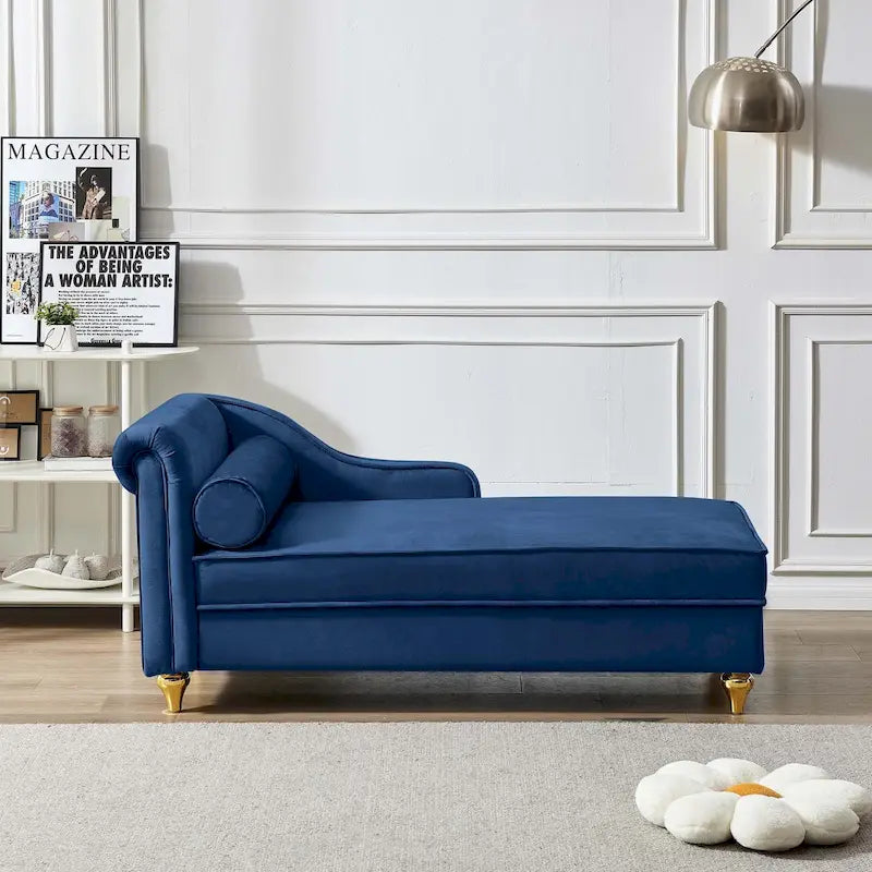 Chaise longue en velours avec rangement, individuelle, rose / beige / bleu marine / kaki / gris