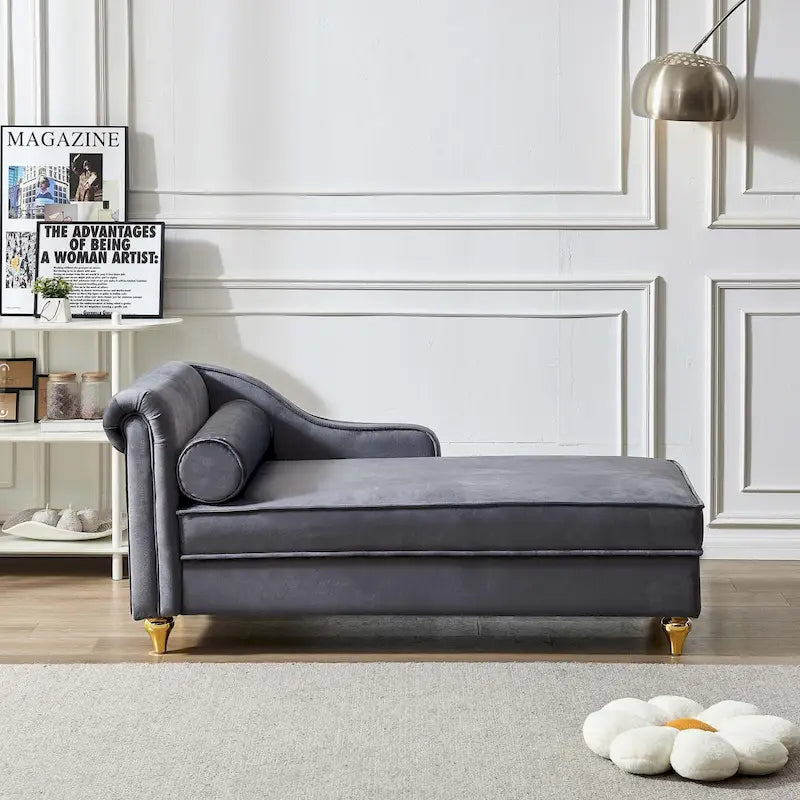 Chaise longue en velours avec rangement, individuelle, rose / beige / bleu marine / kaki / gris