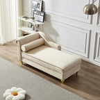 Velvet Chaise Lounge Chair with Storage, Single, Pink / Beige / Navy Blue / Khaki / Grey