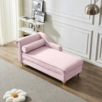 Velvet Chaise Lounge Chair with Storage, Single, Pink / Beige / Navy Blue / Khaki / Grey