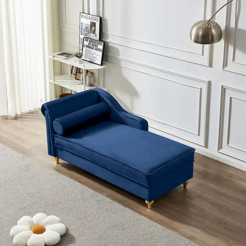 Velvet Chaise Lounge Chair with Storage, Single, Pink / Beige / Navy Blue / Khaki / Grey